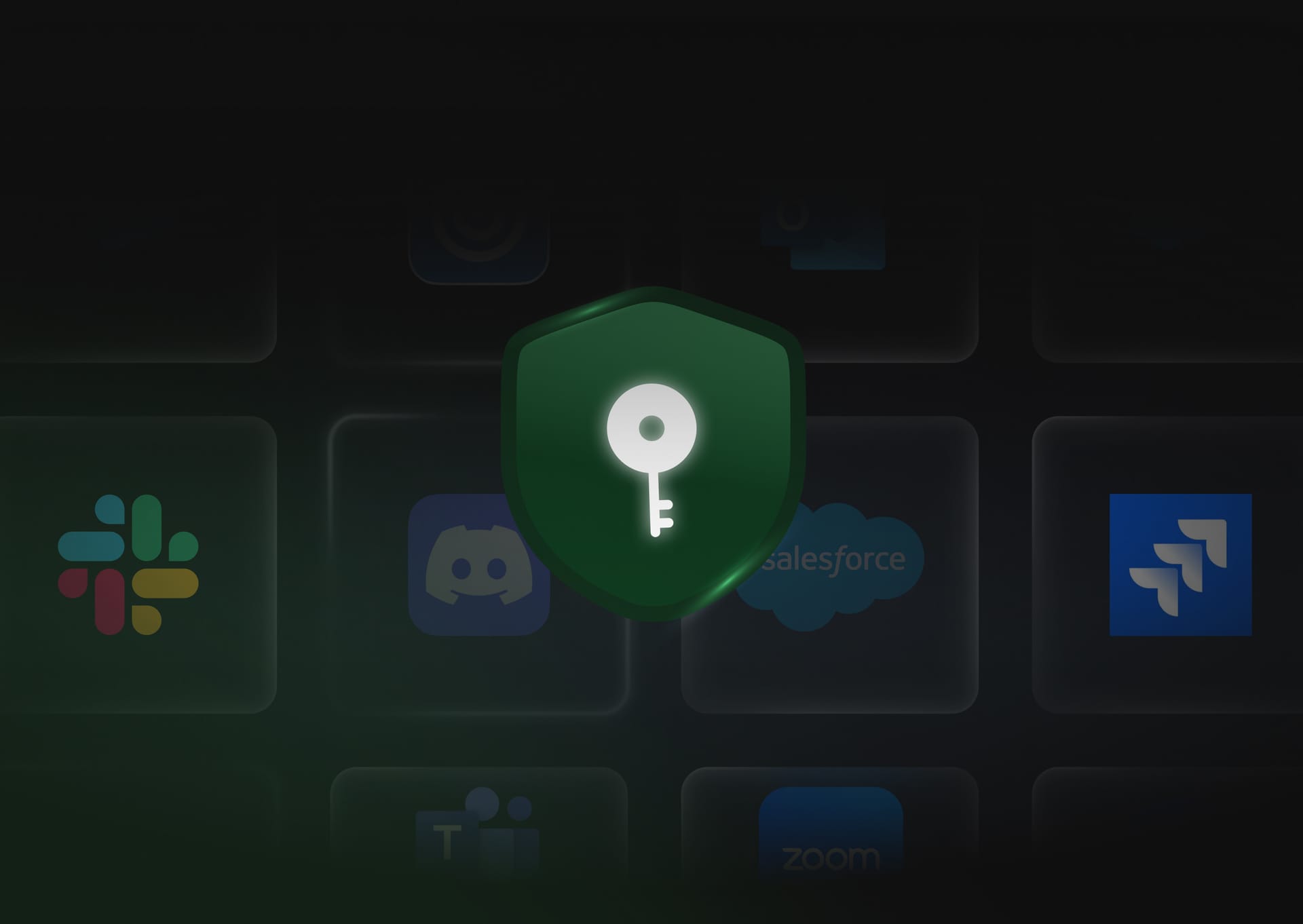 Secure SSO integration showing a centralized key protecting SaaS applications, enabling seamless signing in and access management.