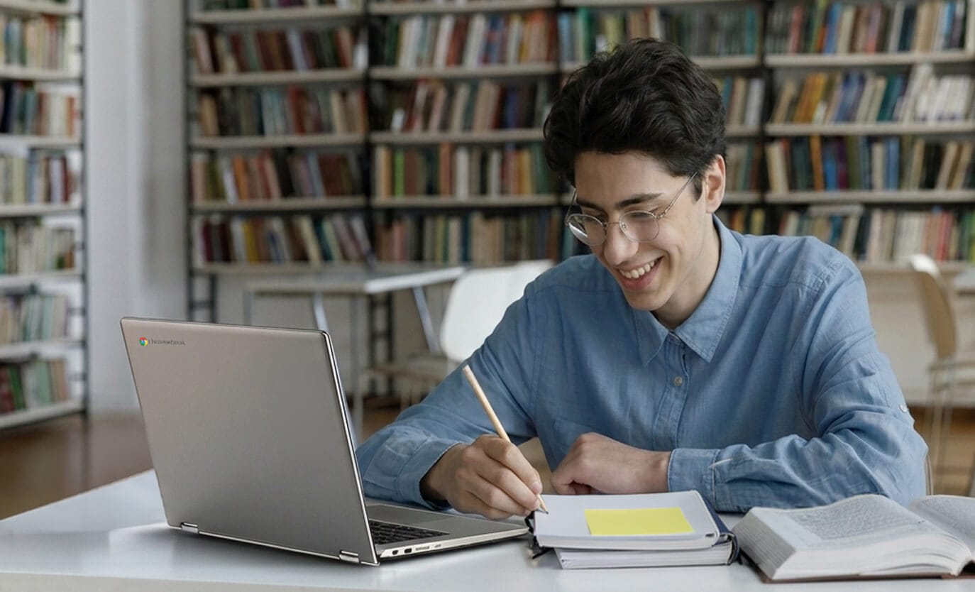 Student Chromebook managed with Hexnode, enabling secure browsing policies and classroom-ready ChromeOS devices