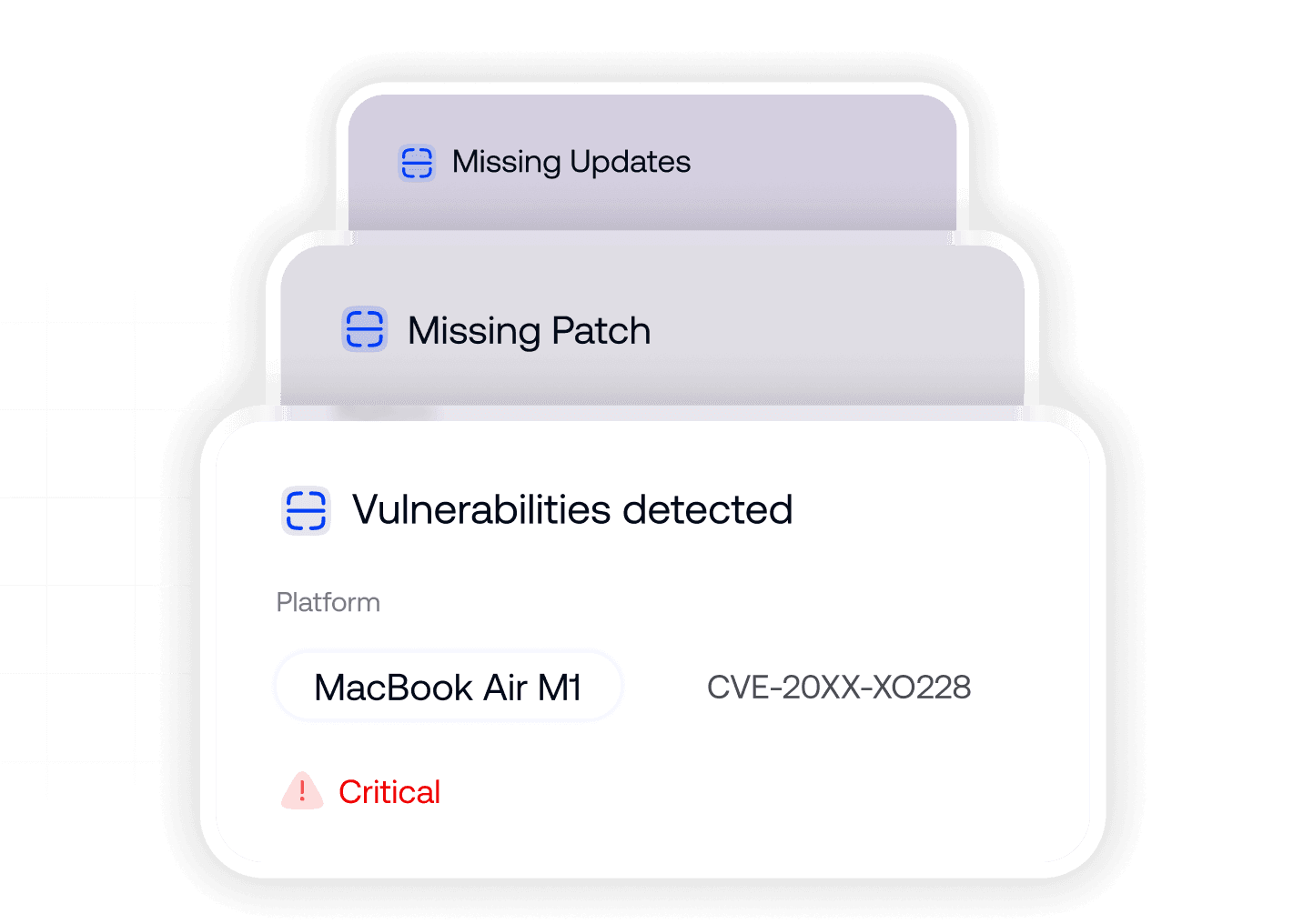 Security alerts for detected device vulnerabilities and critical system risks on devices.